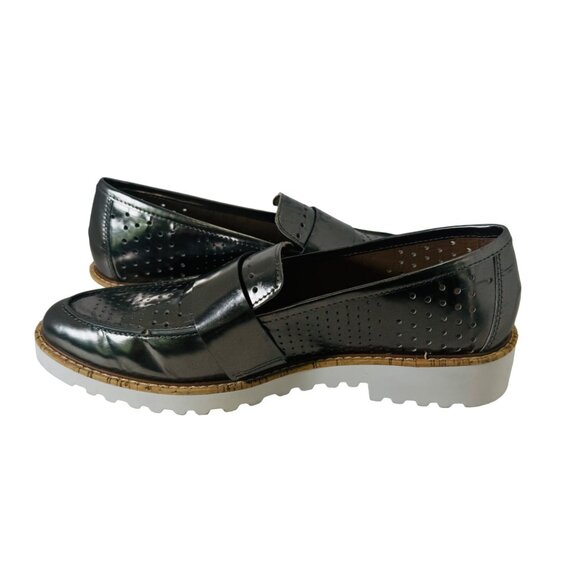 Halogen Emily Metal Pewter Leather Loafer 10 Comfortable Preppy Academic Shoe - Picture 7 of 15